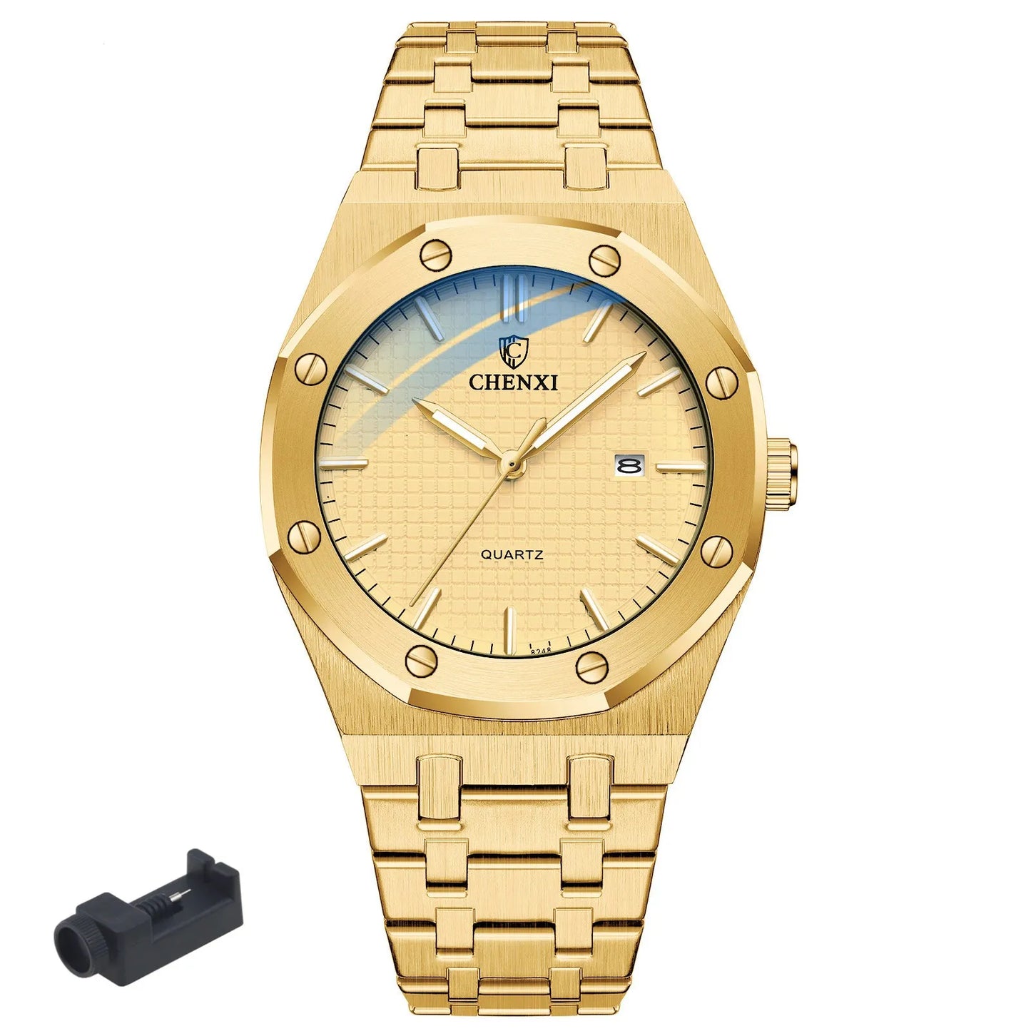 Top Brand Men Golden Watches Royal 3ATM Waterproof Stainless Fashion Business Steel Men's Quartz Wristwatch Calendar Gift Clock Gold