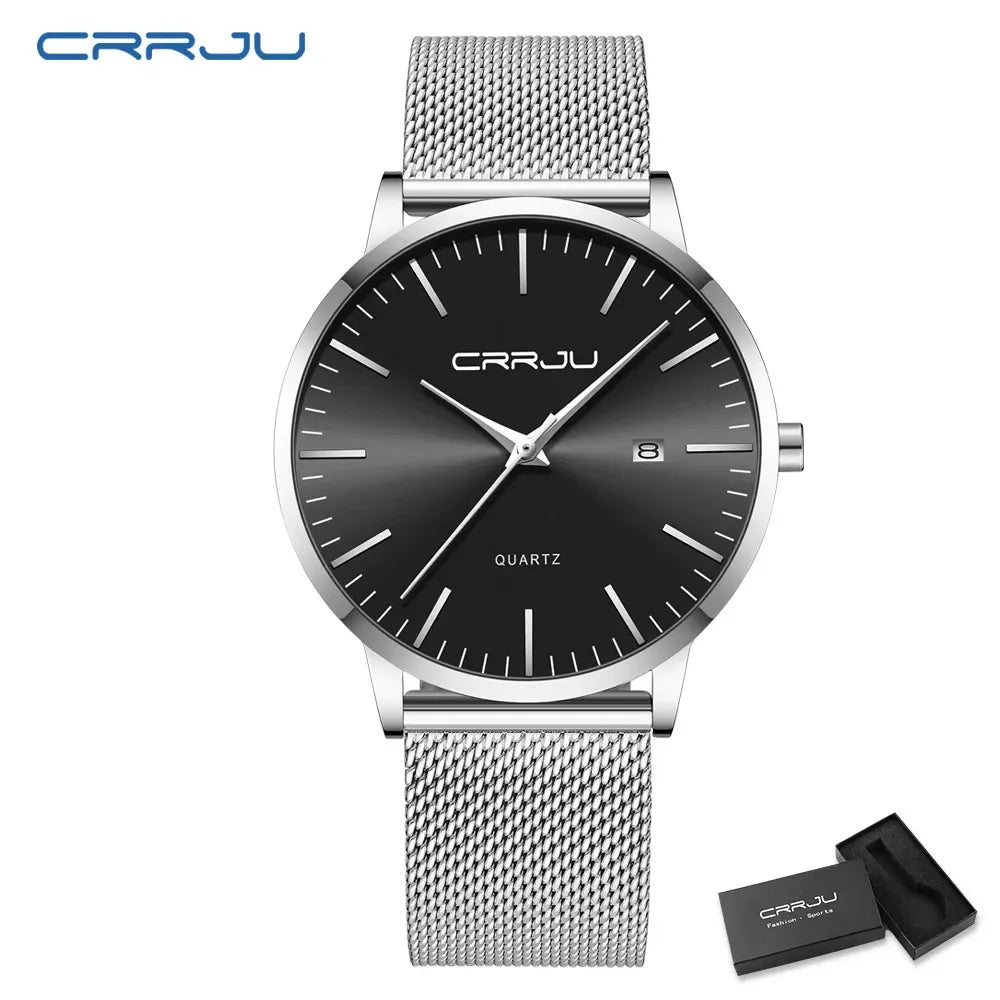 CRRJU Watch for Men, Stainless Steel 40mm with Mesh Strap Mens Watches,Classic Ultra Slim 7mm Men's Wrist Watches Automatic