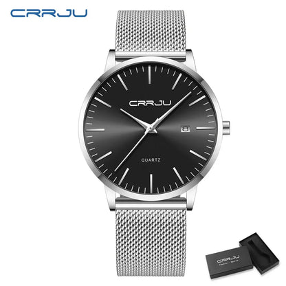 CRRJU Watch for Men, Stainless Steel 40mm with Mesh Strap Mens Watches,Classic Ultra Slim 7mm Men's Wrist Watches Automatic