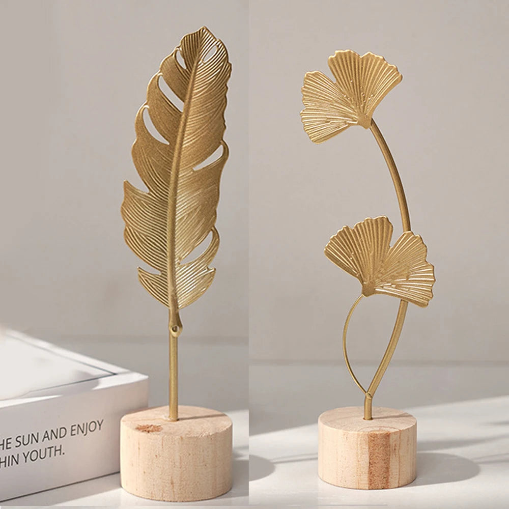 Ginkgo Leaf Decoration Wooden Ornaments Miniature Figurines Office Desktop Crafts Home Decor Christmas Gifts Home Accessories