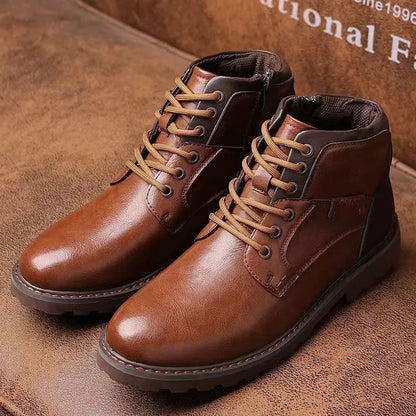 Handmade Men Boots Autumn Winter Male Booties Outdoor Vintage Brown Boots Ankle Work Boots Beef Tendon Bottom Zapatillas Male