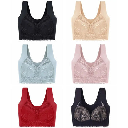 Fashion Wide Strap Lace Padded Bra Thin Ruffled Bucklless Sport Bra Bralette Vest Top Women's Push Up Bra Gift