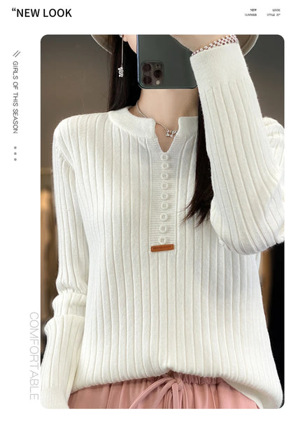 Women's Sweater Autumn/Winter New Solid Color Knitwear V-Neck Pullover Ladies Clothes Fashion Blouse Korean Style Loose Tops