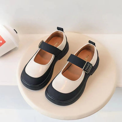 Girls' Leather Shoes Spring and Autumn New Children's British Fashion Temperament Princess Black Patchwork Campus Single Shoe