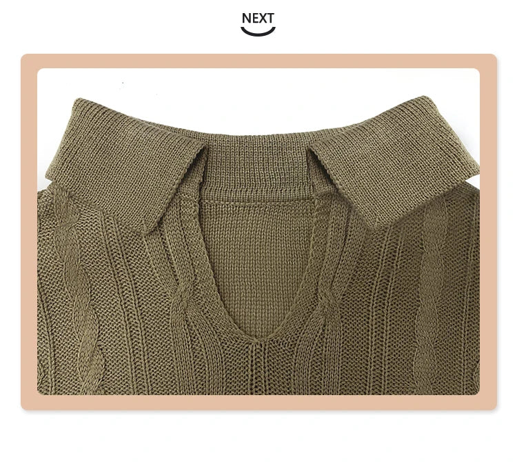 ONELINK Solid Khaki Cable Pattern Big Cowl Neck Plus Size Sweater Long Sleeve Inmitation WS Cashmere Soft Daily Outfit For Woman