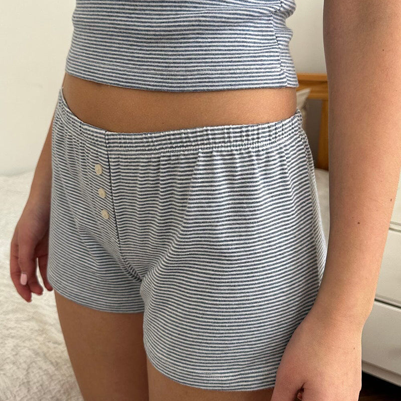 Casual Striped Loungwear Lace Trim V Neck Sleeveless Camis Crop Tops + Shorts Kawaii Pajamas 2 Piece Set Women Y2K Retro Outfits