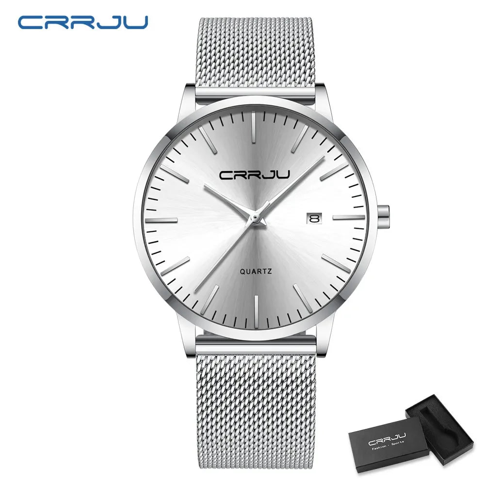 CRRJU Watch for Men, Stainless Steel 40mm with Mesh Strap Mens Watches,Classic Ultra Slim 7mm Men's Wrist Watches Automatic