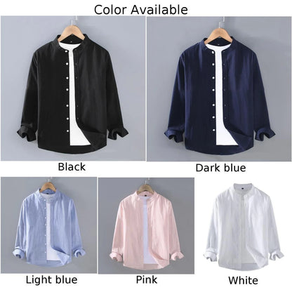 Holiday Men Shirt Tops Summer Autumn Simple Spring Stand Collar Casual Comfortable Cotton Blend Linen Long Sleeve