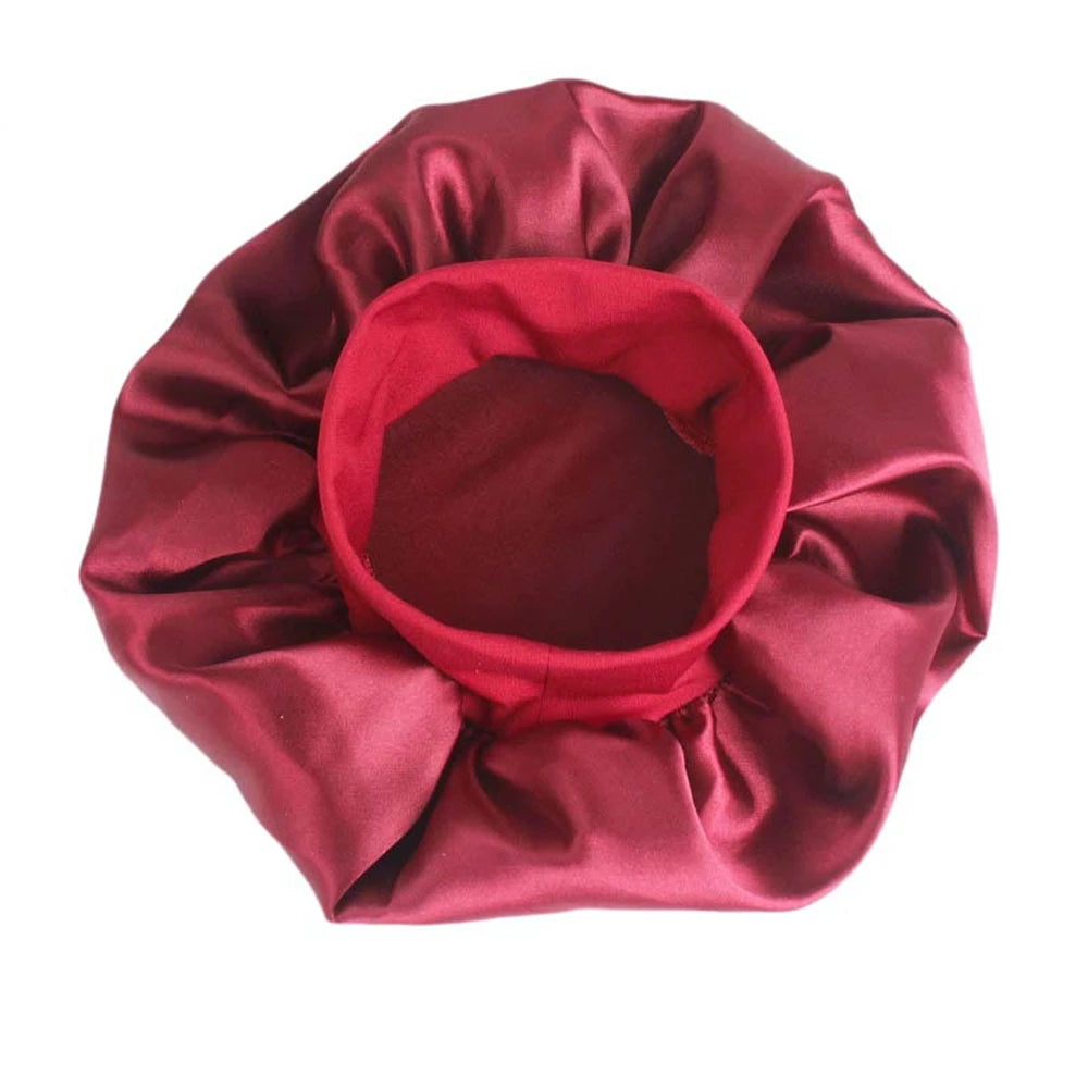 Newly Women's Satin Solid Sleeping Hat Night Hair Care Bonnet Nightcap For Women Men Unisex Cap