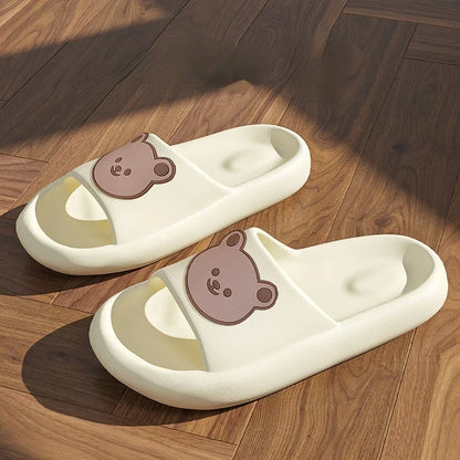 Men Home Slippers Male Sandals Bathroom Women Non Slip Outdoor Beach Slides Casual Rubber Flip Flops Flat 2024 New Trend Summer 2 White bear