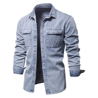 Elastic Cotton Denim Shirt Men Long Sleeve Quality Cowboy Shirts for Men Casual Slim Fit Mens  Clothing