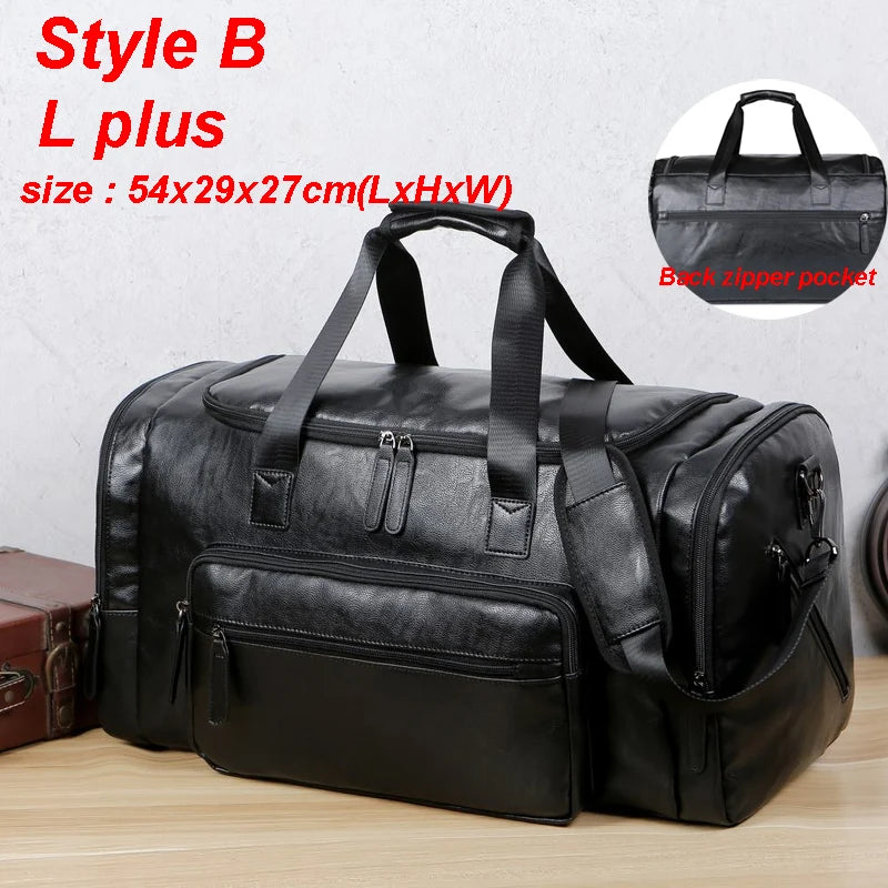 Men's PU Leather Gym Bag Sports Bags Duffel Travel Luggage Tote Handbags for Male Fitness Men Trip Carry Shoulder Bag travel bag CHINA 141 Black