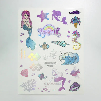 Mermaid Bronzing Cartoon Children's Metallic Gold Body Temporary Flash Tattoos For Kids Glitter Tattoo cute Stickers 160*120MM NO.20