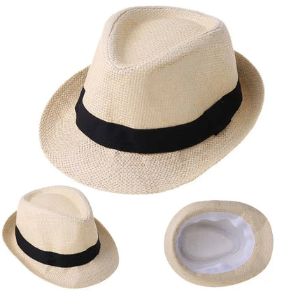 Children Kids Summer Beach Straw Hat Jazz Panama Breathable Hat Large Brim Outdoor Breathable Hats Girls Boy Sunhat