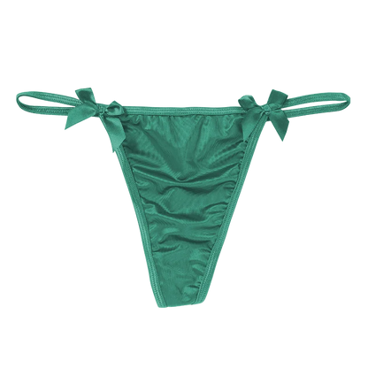 Hot Ice Silk Sexy Panties Metal Chain Briefs Thongs Women's Underwear Seamless Bow G-string Solid Color Female Lingere green 1pc