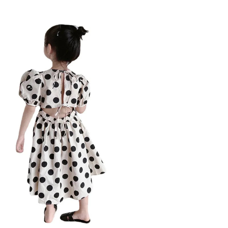 Summer Girls Dresses European And American Style Polka Dot Tie Waist Princess Dress 2024 Baby Kids New Children'S Clothing