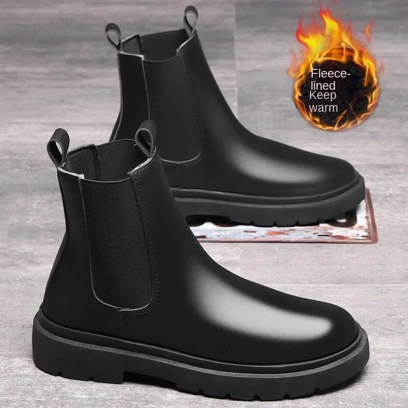 Autumn New Chelsea Boots for Men Black Men Boots Fashion Winter Slip on Ankle Boots Retro Motorcycle Booties botas para hombre