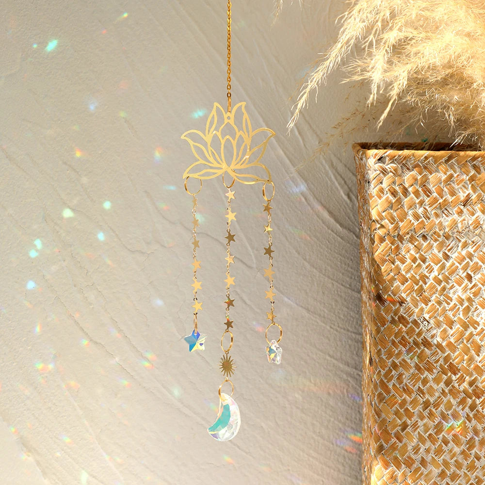 Crystal Wind Chimes Dream Catcher Stained Glass Sun Catcher Prism Rainbow Maker Window Garden Decoration Outdoor Christmas Gift gold MS129