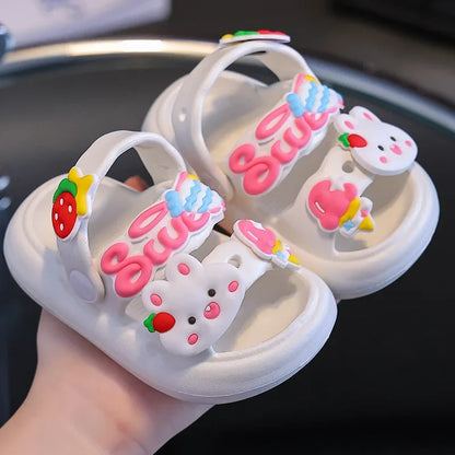 Children Sandals Slippers Soft Anti-Skid Cartoon rabbit panda DIY Design Hole Baby For Boys Girls Summer Kids Sandy Beach Shoe pink2