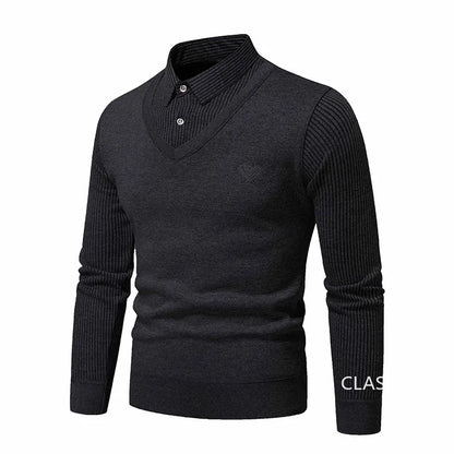 Men Twinset Sweaters Outwear Casual Pullovers Shirts Good Quality Male Winter Warm Fake Two Pieces Sweaters Sweatercoats 4XL