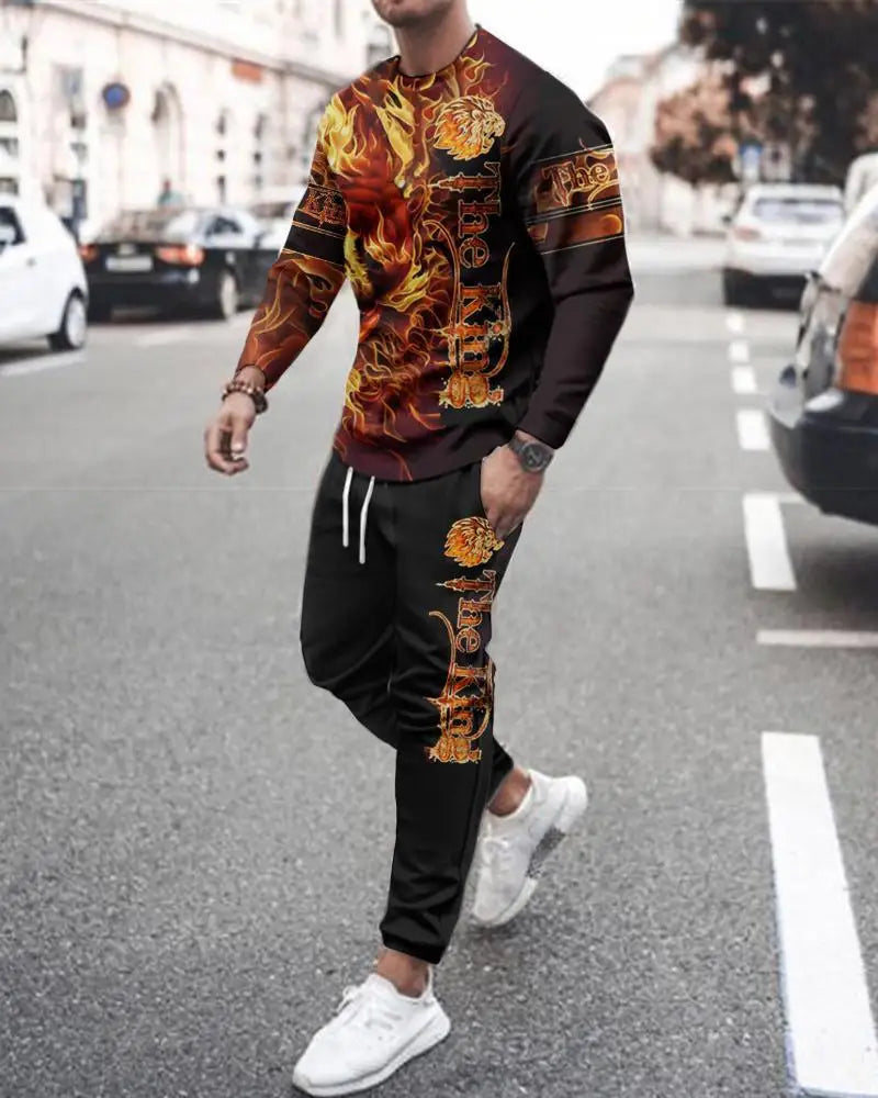 The Lion 3d Printed Men's Round Neck Tracksuit Sets Casual Long Sleeve Pants 2pcs Sets Oversized Pullover Fashion Men Clothing HHTZZ2D2315133