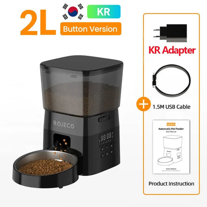 ROJECO Automatic Pet Feeder Button Version Auto Cat Food Dispenser Accessories Smart Control Pet Feeder For Cats Dog Dry Food 2L With KR Plug