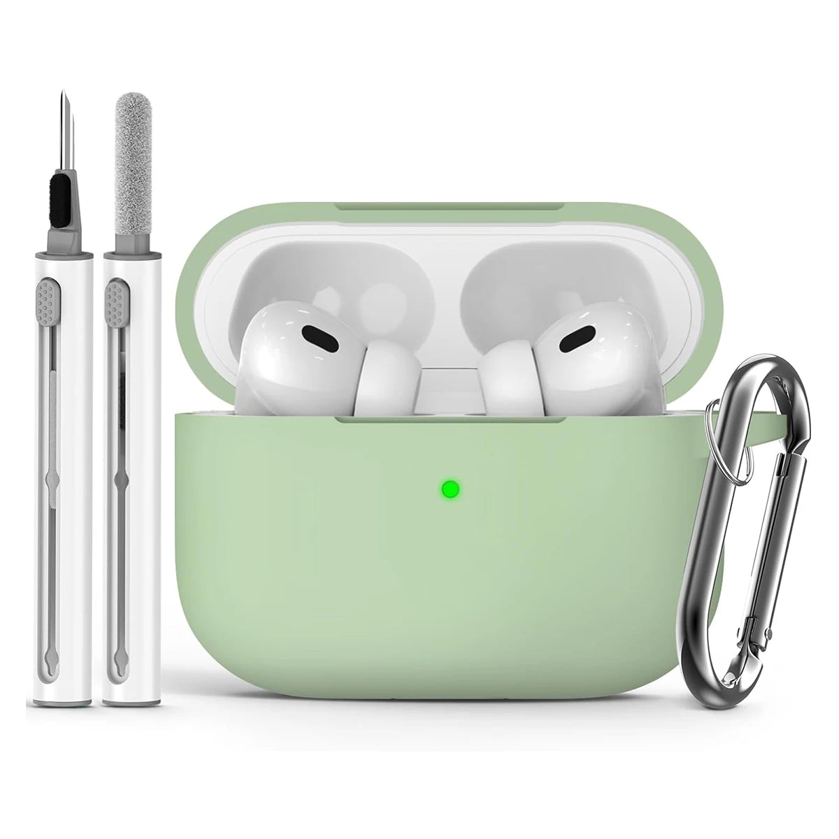 AirPods Pro Case Cover with Cleaner Kit,Soft Silicone Protective Case for Apple AirPod Pro 2nd/1st Generation Case for Women Men Matcha Green