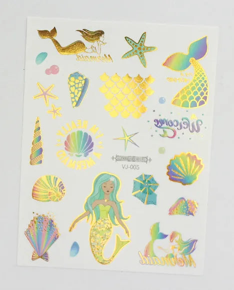 Mermaid Bronzing Cartoon Children's Metallic Gold Body Temporary Flash Tattoos For Kids Glitter Tattoo cute Stickers 160*120MM NO.5