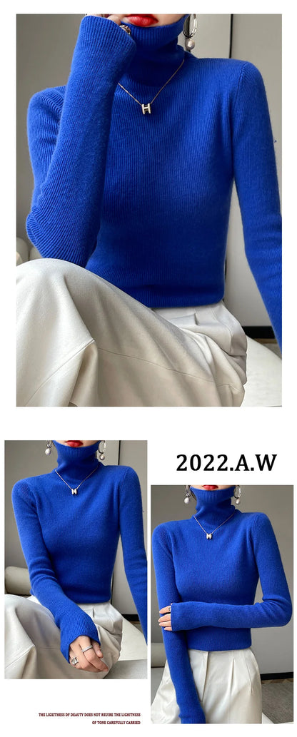 2022 Autumn Winter Cashmere  Sweater Women's Pullover Turtleneck  Casual Fashion Pure Color Cashmere sweater women