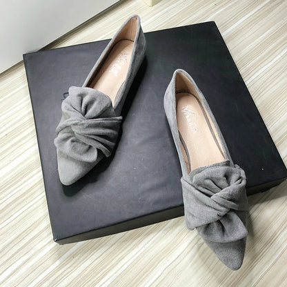 Flat Shoes for Women Suede Velvet Spring Summer Casual Shoes Women Flats Bow Flower Pointed Scoop Shoes Slip on Size 33 34 43