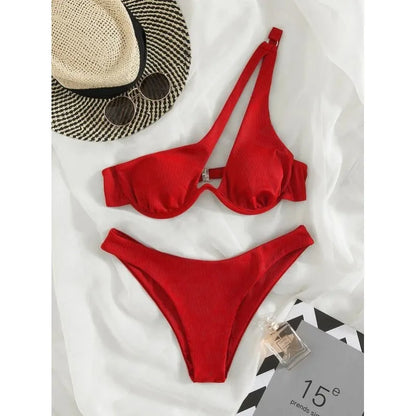 2023 One Shoulder Bikini Set Sexy Bikinis Swimsuits Cut Out Women's 2 Peices Swimwear Biquini Summer Bathing Suits Push Up Beach Red