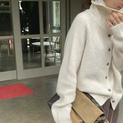 2024 Turtleneck Cardigan Ladies sweater Autumn and winter loose thickened cashmere base sweater knitted  coat tide