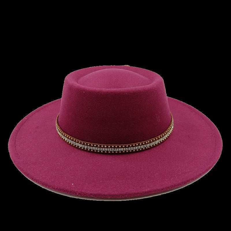 Pink fedora hat 8cm concave convex top women's jazz hat men's classic flat top fedora hat classic шляпа женская