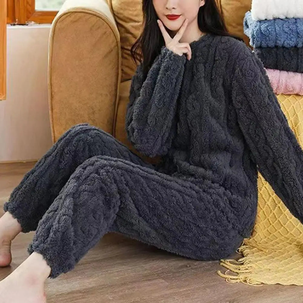 Soft Cozy Pajamas Cozy Winter Pajama Sets for Women Stylish Plush Sleepwear for Autumn with Thicken Pullover Pants Comfortable