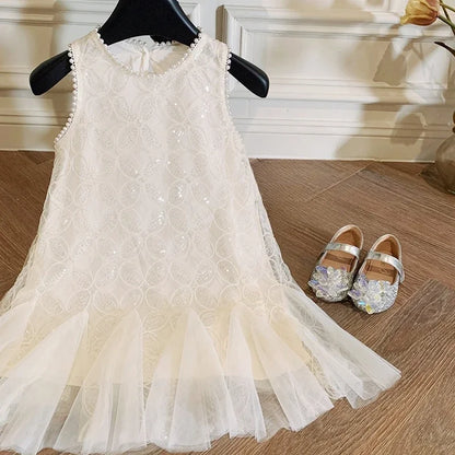 Girls 2 5 to 7 10 Years Elegant Party Luxury Brand Clothes Evening Dresses Baby White Sequin Children's Gala Communion Clothing