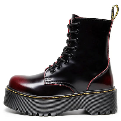 Original Women Platform Boots Leather Men Thick Sole Ankle Sexy Female Punk Motorcycle Shoes Combat Booties Plus Size