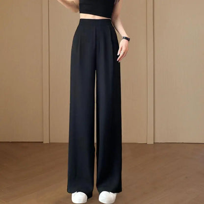 Loose Pants Women's Wide Leg Pants with Pockets Solid Color Office Wear Trousers for Summer High Waisted Relaxed Fit Casual