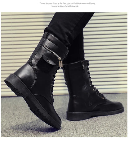 Men Boots Increasd Ankle Boots Metal Side Zipper Men's Boots British Male Motorcycle Boots Quality Mid-Carf Cotton Winter Shoes