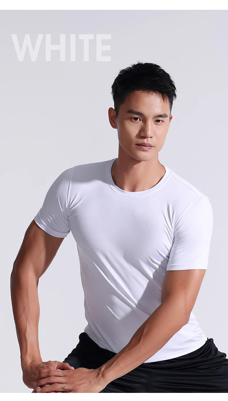 Men's Running Tight T-shirt Short Sleeve Extra Large Gym Fitness Top Men's Jogging Sports Wear Quick Drying Sports Shirt Top