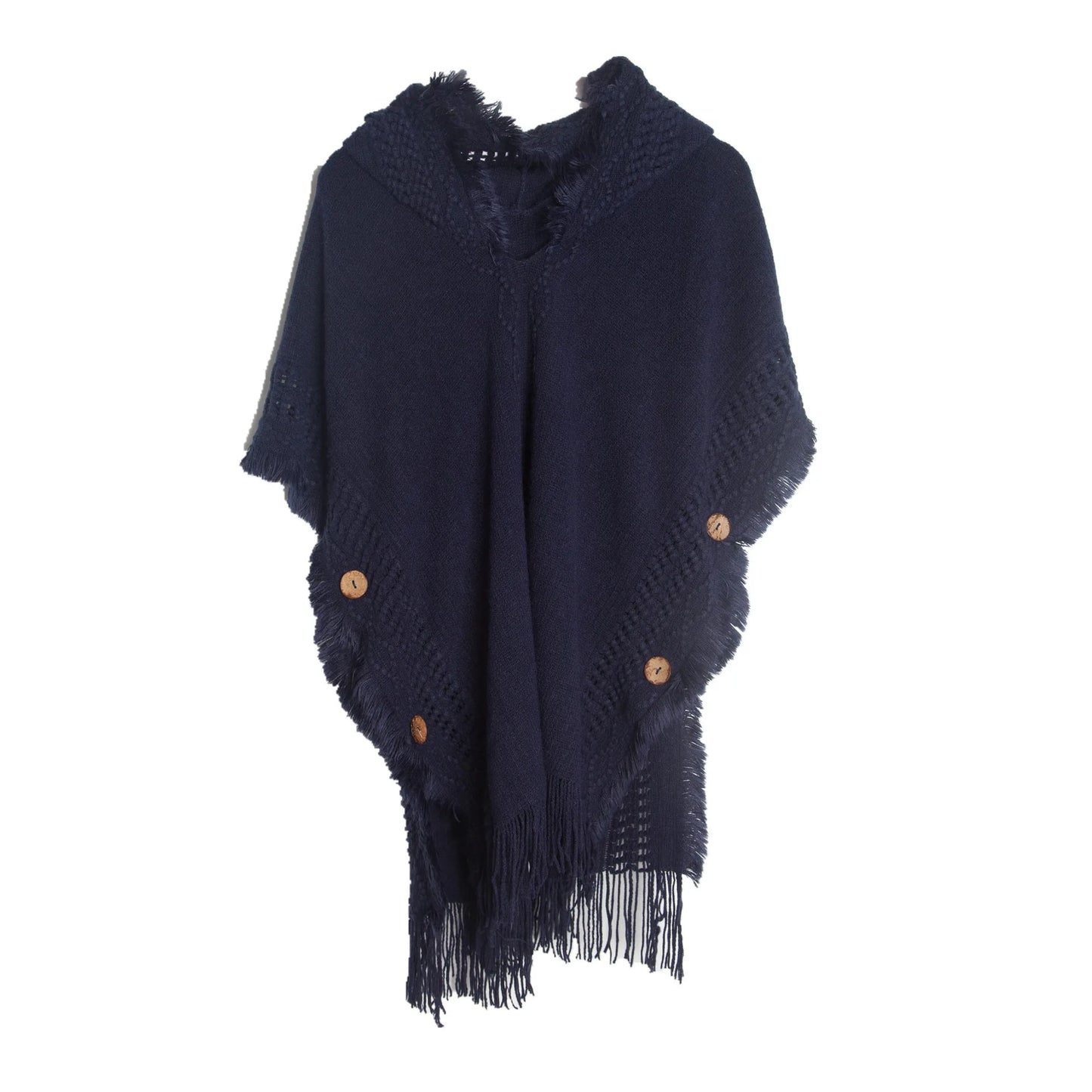 2023 Women's Hooded Shawl Warm Spring and Autumn Large Size Knit Sweater Button Hooded Cape Shawl