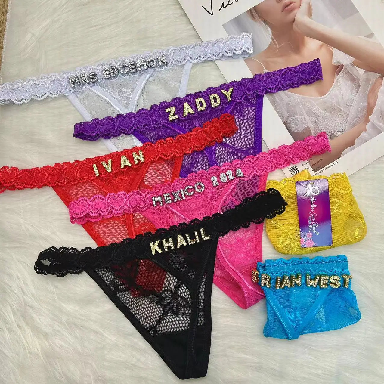 Custom Name Thong Panties with Crystal Letters Customized Thongs Personalized Underwear Sexy G-String Tanga Bikini Jewelry Gift