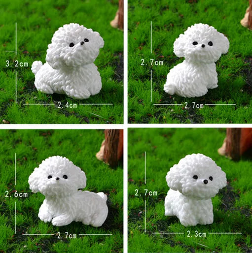 Figurines Miniatures Cute Dog White Bichon Frise Micro Landscape Ornaments For Home Decorations Decor For Room Desk Accessories 1set 4pcs CHINA