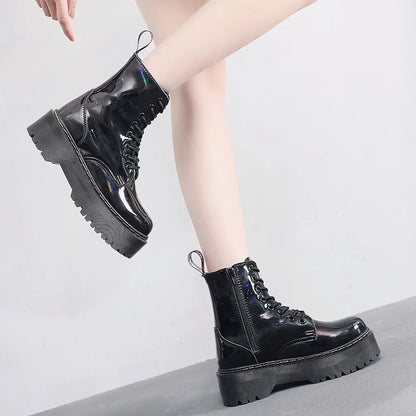 Original Women Platform Boots Leather Men Thick Sole Ankle Sexy Female Punk Motorcycle Shoes Combat Booties Plus Size