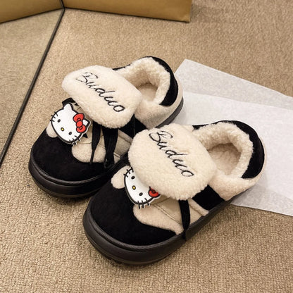 Velcro strap lamb wool sports cotton shoes Hello Kitty women's winter velvet new warm bread shoes women's casual shoes