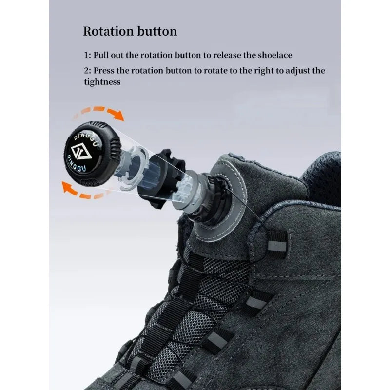 Black Leather Winter Fashion 2023 Rotating Buttons Safety Shoes Men Waterproof Work Boots Men Anti-puncture Protective Footwear