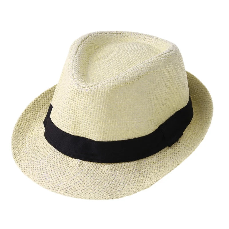 Children Kids Summer Beach Straw Hat Jazz Panama Breathable Hat Large Brim Outdoor Breathable Hats Girls Boy Sunhat Beige E