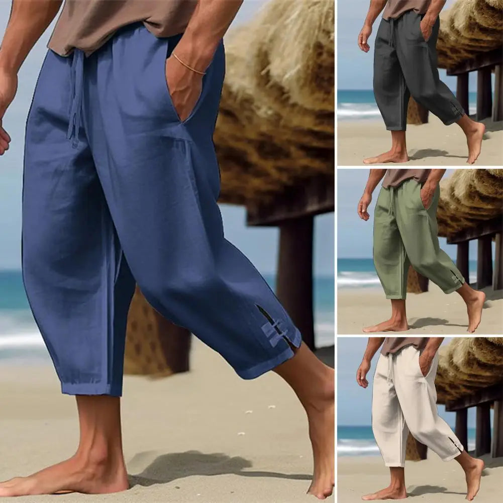 2024 Linen Pants For Men Baggy Large Pocket Bandage Oversize Trousers Loose Harem Casual Pants Male