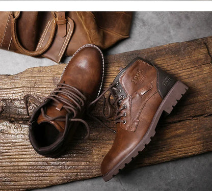 Handmade Men Boots Autumn Winter Male Booties Outdoor Vintage Brown Boots Ankle Work Boots Beef Tendon Bottom Zapatillas Male