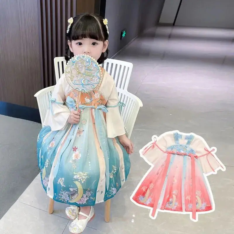 Girls Hanfu Spring and Autumn Clothes 2023 New Tang Suit Chinese Children's Ancient Clothes Girls Baby Dress