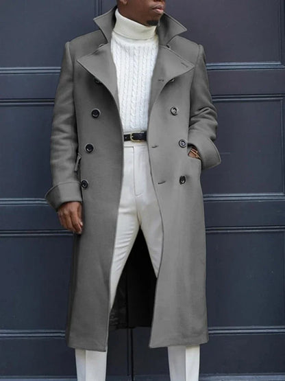 Fashion White Long Jackets Trench Wool Blends Men's Overcoat Long Trench Coat Double Breasted Coats Streetwear Party Loose Jacket